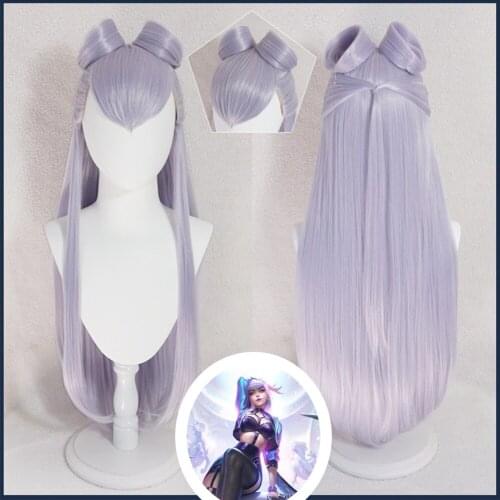 Game KDA Baddest Evelynn Cosplay Wigs LOL KDA Cosplay Long Purple Wigs with Buns Heat Resistant Synthetic Hair Halloween wigs