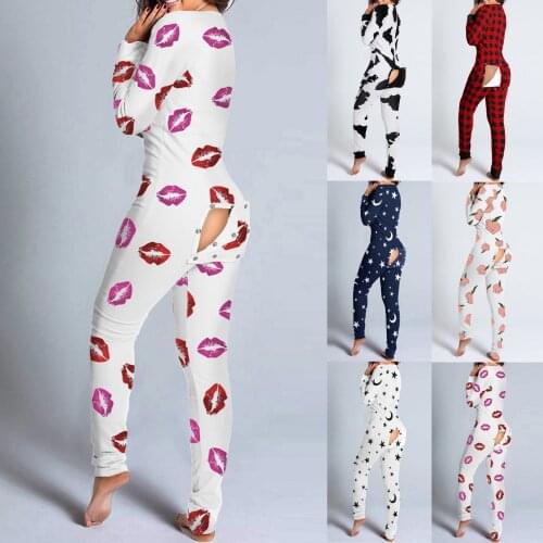 Sexy V-Neck Women Jumpsuit Button-down Front Functional Buttoned Flap Adult Cozy Pajamas Home Plunge Lounge Sleepwear Multicolor