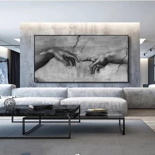 Modern Style Posters and Prints The Creation of Adam By Michelangelo Hand of God Famou Art Canvas Painting Art Pictures Artwork