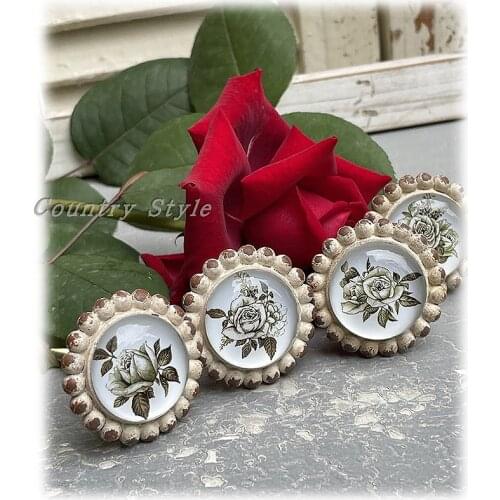 Handicraft Rose French Retro Metal Crystal Drawer Knobs for Dresser