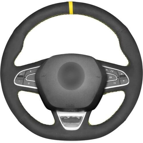 Hand-stitched Black Suede Car Steering Wheel Cover for Renault Megane 4 Grand Scenic Kadjar Koleos Talisman Espace