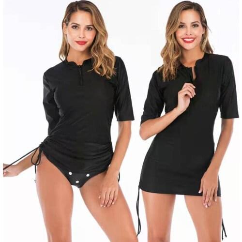 Sexy Two Piece Swimsuit String Adjust Solid Color Long Sleeve Swimsuit With Triangle Suit Plus Size Swimwear S-2XL