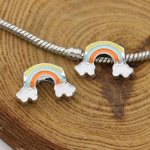 2PCS Silver Enamel Rainbow Beads Fit Pandora Jewelry Making Charm Bracelet DIY Accessories Handmade Craft