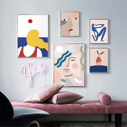 Modern Abstract Colorful Woman Sketch Canvas Painting Wall Art Poster Print Pictures for Living Room Home Interior DecorationS