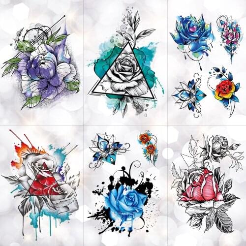 Waterproof Temporary Tattoo Sticker Black Flower Pattern Minimalist Color Rose Water Transfer Arm body Art Flash Fake Tatoo