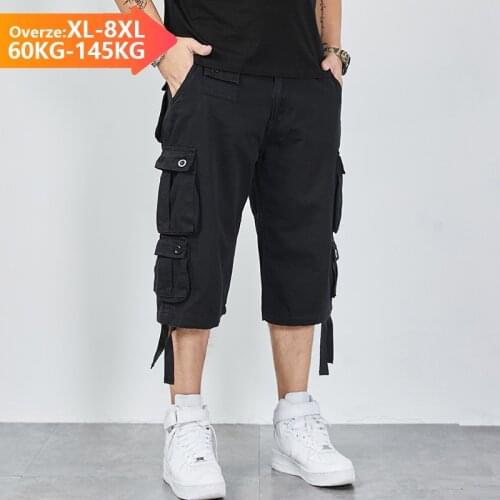 High Quality Mens Cropped Trousers Designer Fashion Multi-pocket Plussize Casual Tooling Cotton Capri Pants Male XL-5 6 7 8XL