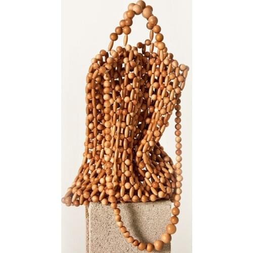 Women vintage wooden beads with beads woven portable fashion bag dinner single Bamboo shoulder Messenger bag