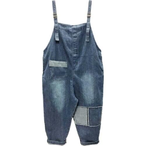 New Women Denim Overalls Ripped Stretch Dungarees High Waist Long Jeans Pencil Pants Rompers Jumpsuit Blue Jeans Jumpsuits