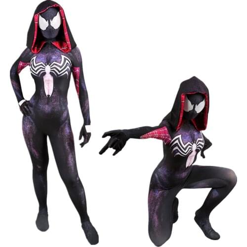 Girls Gwen Stacy Cosplay Costume for Halloween Costume Gwen Zentai Superhero Bodysuit Suit Jumpsuit & Cloak for Women