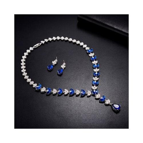BE8 Fashion Silver Color Long Pendant Jewelry Set Women Bridal Colorful Cubic Zirconia Sets For Women Fast Delivery S-025