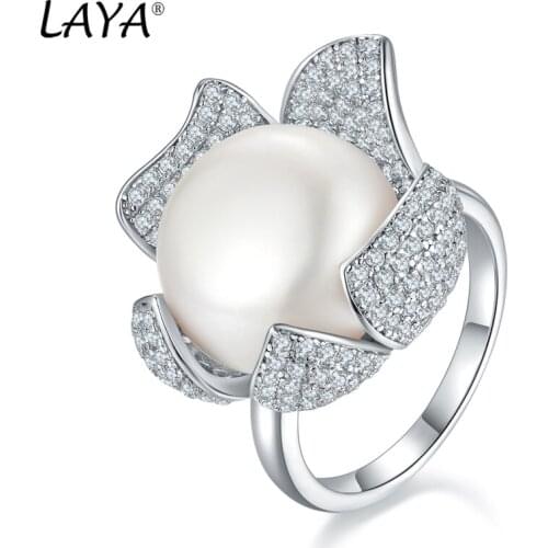 Laya Natural Pearl Ring For Women Pure 925 Sterling Silver High Quality Clear Cube Zirconia Luxury Jewelry