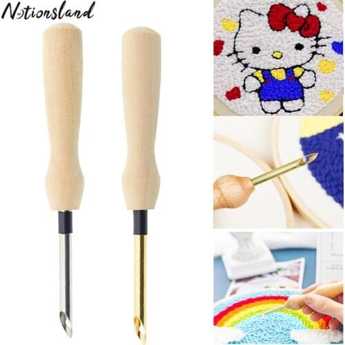 1/2pcs Punch Needle Stitching with Wooden Handle Embroidery Pen Punch Cross Stitch Tools for Stitching DIY Craft Sewing Tool