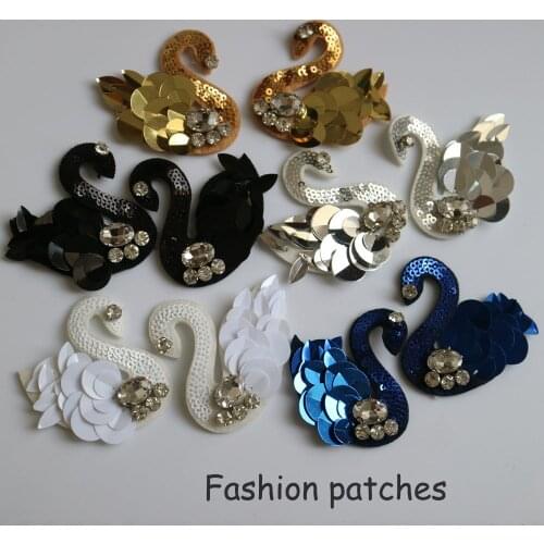2pcs/lot animal beaded appliques patches for clothing DIY sew on bird rhinestone patch Embroidery parches bordados para ropa