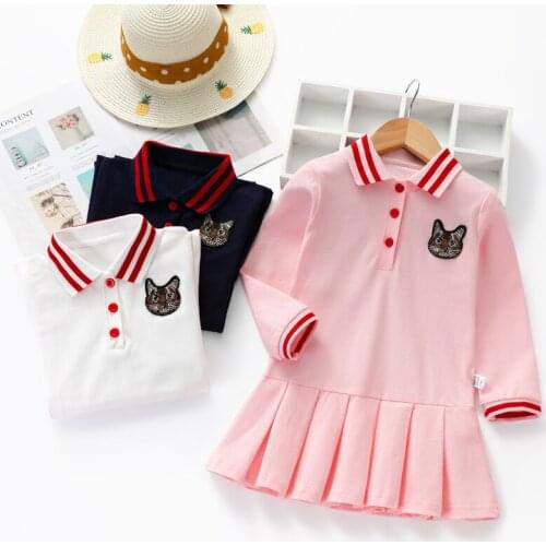 2020 Baby Tennis Dress Girls White Sports Dress Kids Polo Dress Fancy Stylish Cat Clothes Cotton Clothes Teenager Play Dress