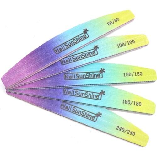 5 Pcs Rainbow Nail Files Accessories For Nail Styling Half Moon Nails File Sanding Block Buffer 80/100/150/180/240 Grit Manicure