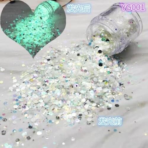 50g/Bag Shiny Glow In The Dark Nail Glitter Chunky Sequins 12 Colors Luminous Hexagon Manicure Decorations Nail Art Flakes TG#02