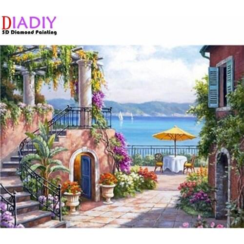 5D Diamond Painting Sea Full Round Diamond Mosaic Landscape Diamond Embroidery Sale Spring Scenery Hobbies Crafts