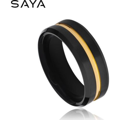 8mm Width Black Tungsten Men Rings for Wedding Black/Gold Plating Groove Surface Design, Free Shipping, Customized