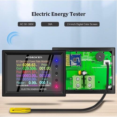 AC 50~300V 30A Electric Energy Tester 2.4-inch Digital Color Screen Current Voltage Power Factor Frequency Energy Meter