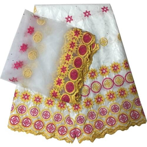 Bazin Riche African Fabric 2021 New Cotton Bazin Broder Fabric With Tulle Lace Blouse Embroidery Tissu Africain 5+2 yards/lot