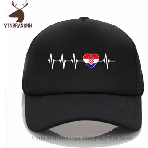 Vinbrandmn Croatian Heartbeat Baseball cap I Love Croatia Country Flag Heart Family hat Men Women casual Summer cool Bucket hats