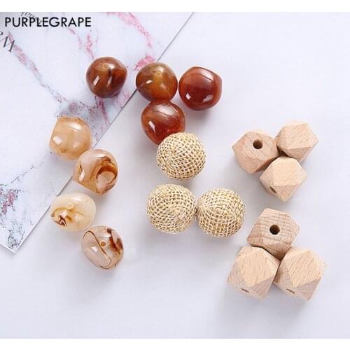 Beads Diy jewelry accessories straight hole earrings bracelet beaded material irregular resin wooden octagonal beads 10pcs