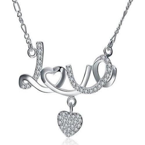 Valentines Day Fashion Sterling Silver Letters Love Necklace Solid 925 Silver I LOVE YOU Pendant Chain Woman/Girl Jewelry
