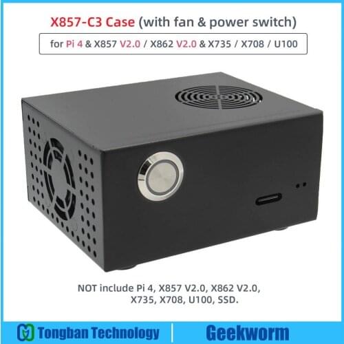 Geekworm Raspberry Pi X857-C3 Case for Raspberry Pi 4 & X857 V2.0/ X862 V2.0 & X735/ X708, X857-C3 Matching Case + Switch + Fan