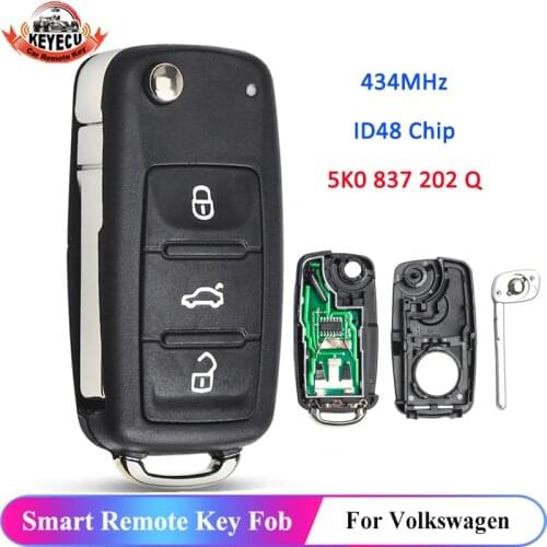 KEYECU Replacement Flip Remote Car Key Fob 434MHz CAN ID48 for VW Volkswagen Beetle Caddy Golf Jetta 2011-2013 -5K0 837 202 Q