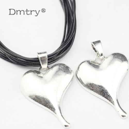 Dmtry 3pcs Wholesale Big Punk Vintage Fashion Metal Charms Ancient Silver Heart Pendant Charms Sweater Necklace Jewelry LC0074