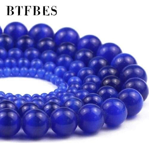 Smooth Cats Eye Stone Dark blue Natural Opal Stone Round Loose Spacer beads for Jewelry making DIY bracelets 4/6/8/10/12MM15