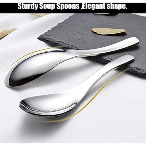 Stainless Steel Chinese Soup Spoons Home Kitchen Deepen Large Capacity Silver Mirror Polished Flatware for Soup Rice Tableware