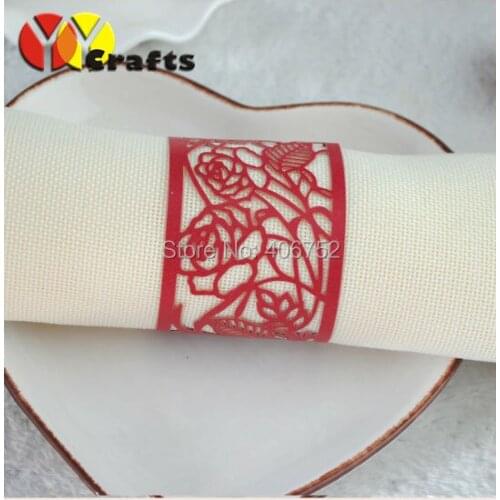 Laser cut wedding party supply favor party decorations red rose flowers napkin rings for party birthday