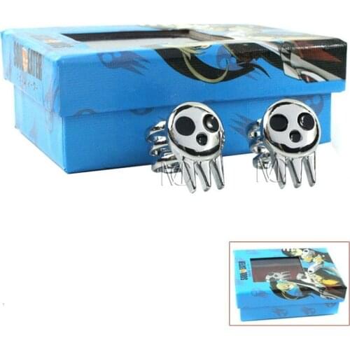 Anime Soul Eater Death The Kid Metal Skeleton Ring Necklace Pendant 2pcs In Box Novelty Cartoon Jewelry Cosplay Prop Accessories