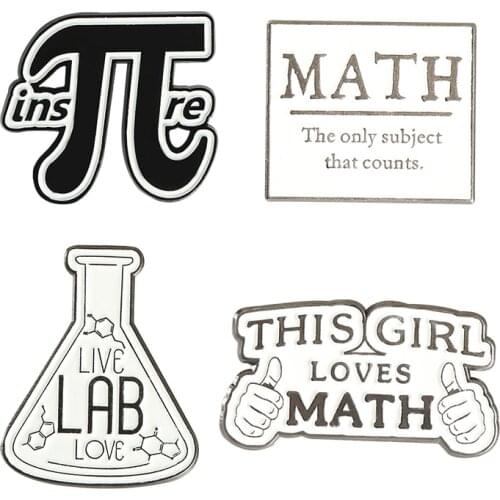 Love Math Enamel Pins Custom π Lab Educational Brooches Lapel Badge Bag Cartoon Jewelry Gift for Kid Friends Wholesale
