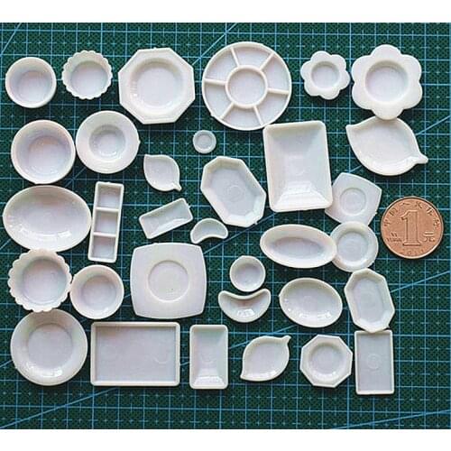 33pcs Doll Trays Plates Mini Food White Dishes Tableware Dollhouse Miniature Dolls Accessories Kitchen Toys