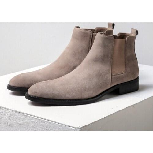 Men Chelsea Boots Cow Suede Leather British Style Pointed Toe Boots Business Man Oxfords Winter Fashion Shoes