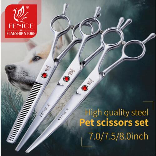 Fenice 7/7.5/8 inch Professional Pet Dog Grooming Scissors Set Curved&Cutting&Thinning Shears Set Animal Haircut Scissors Kit