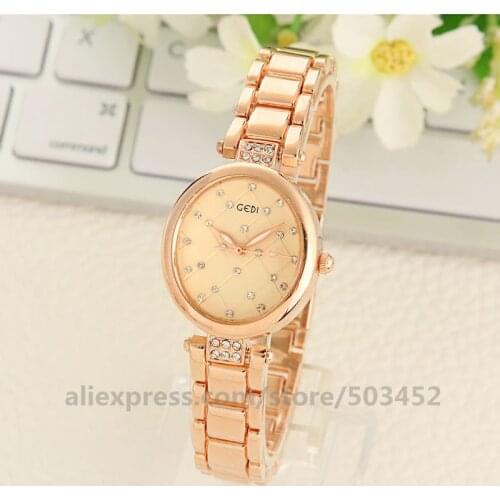 50pcs/lot GEDI 028 Wrist Watch Sweet Grace Zircon Watches Rose Gold Belt Watch Strap Bracelet Oval Shape Watches For Woman