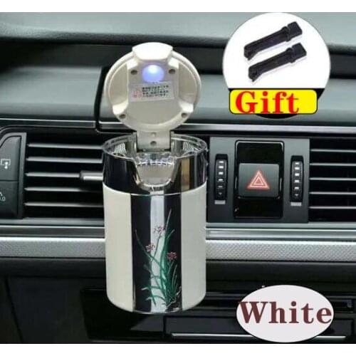 2021 New Portable Led Light Ashtray Universal Cigarette Cylinder Holder Carbon Fiber Car Ashtray