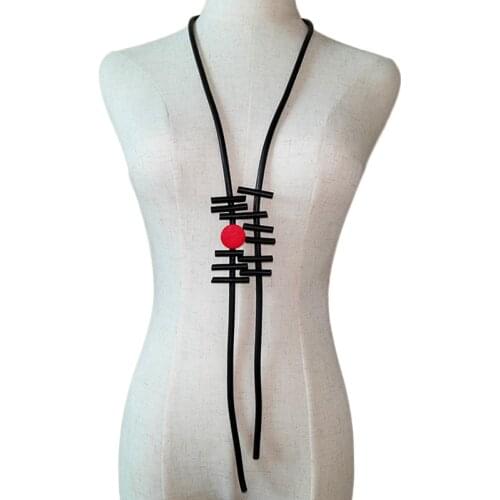 YD&YDBZ New Red Wooden Statement Necklaces For Ladies Vintage Rubber Rope Sweater Chain Long Necklace Womens Pendant Jewelry