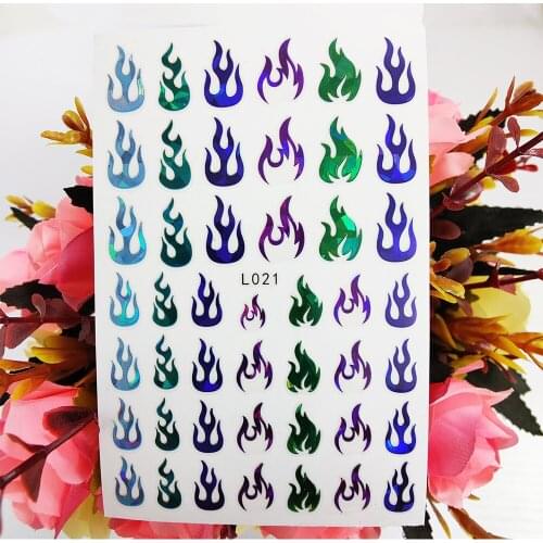 New 3D Flame Nail Sticker Art Decorations Blue Green Blaze Decals Foil on Nails Self Adhesive Manicure Accessories Tips
