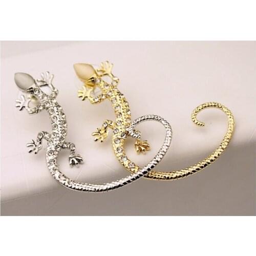 New Fashion Nightclub Earrings Shiny Rhinestone Rose Gold Exaggerated Gecko Lizard Earrings 2pcs