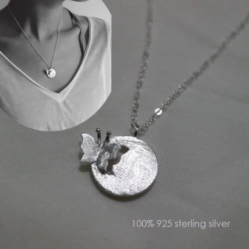 Trendy butterfly disc 925 Sterling Silver pendant necklace For Women Fashion silver choker jewelry necklaces for girls