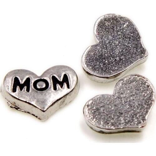 Family Member MOM Heart Floating Charms For Living Memory Glass Floating Locket Pendants Necklace DIY Accessories 10pcs/lot
