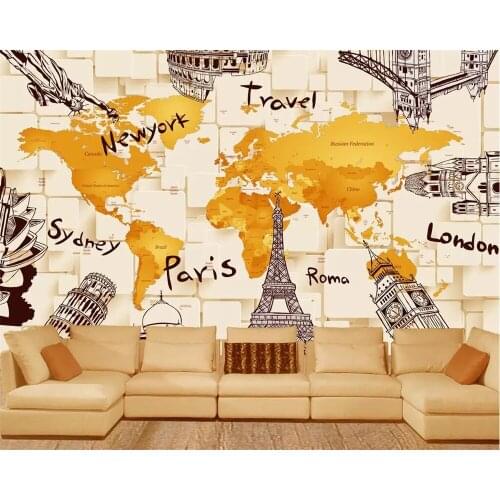 Beibehang Custom wallpaper creative 3D architecture world map mural TV background wall picture living room bedroom 3d wallpaper
