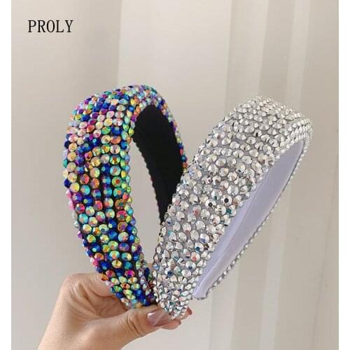 PROLY New Fashion Women Hairband Wide Side Thickened Sponge Headband Shining Beaded Baroque Hair Accessories Adult