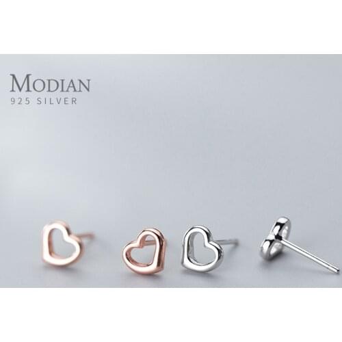 MODIAN Simple Hollow Out Thick Hearts Stud Earring for Women 925 Sterling Silver Fashion Anti-Allergy Ear Pin Fine Jewelry