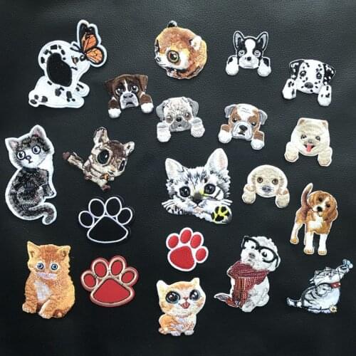 Cute Dog Cat Footprints Animals Embroidery Patch for Clothing Chihuahua Shiba Iron on Patches Backpack Decoration Small Applique