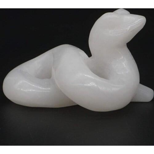 2" Snake Figurine Natural Stone White Jade Crystal Healing Carved Animal Statue Rock Decor